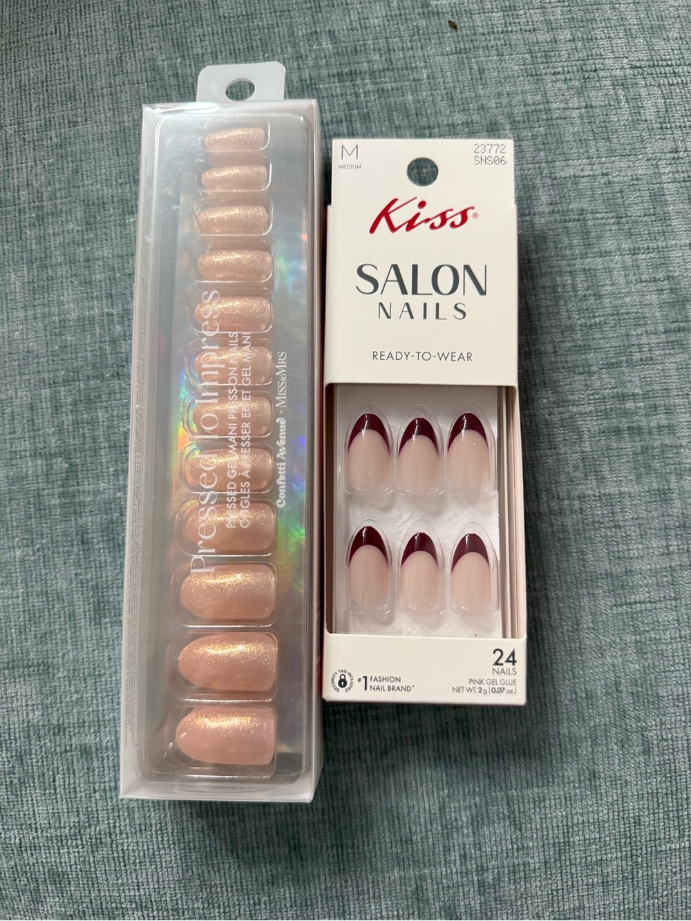 Kiss Salon Nails Pink Nude with Burgundy French Tips